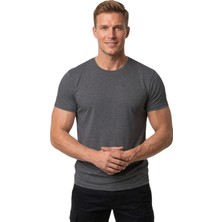 Rizzup Erkek Antrasit Slim Fit %90 Pamuk Likralı Yumuşak Dokulu Basic Tişört 1801131