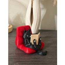 Msv Studio 3d Kitap Okuyan Kedi Figürü – Sevimli Dekor – Kitaplık Süsü