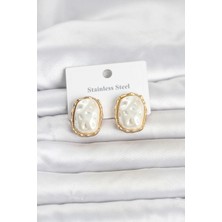 Uravas Store 316L Çelik Gold Renk Inci Model Vintage Kadın Küpe