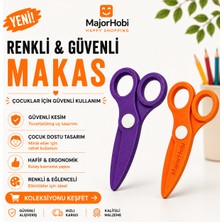 Major Hobi Çocuk Kağıt Makası 2’li Set – Güvenli Uçlu Renkli Makas - Mor & Turuncu