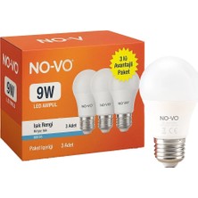 Çerçici No-Vo 3lü Avantaj Paket 9W Beyaz LED Ampul E27 806LM 6500K 15.000 Saat Ömür