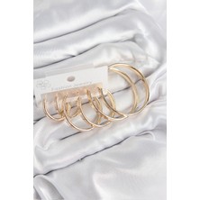 Negok Pirinç Halka Model Gold Renk Kadın Set Küpe