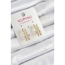 Negok Xuping Zirkon Taşlı Sıralı Damla Model Gold Renk Kadın Küpe