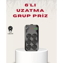 Nevamel® 6’lı Grup Priz Termal Korumalı USB Type-C Çoklu Priz 2 Metre Kablo