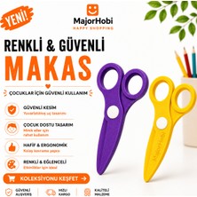 Major Hobi Çocuk Kağıt Makası 2’li Set – Güvenli Uçlu Renkli Makas - Mor & Sarı