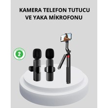 Sayarmarkt Kablosuz Çift Yaka Mikrofonu ve Tripodlu Selfie Çubuğu Içerik Üretici Seti