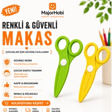 Major Hobi Çocuk Kağıt Makası 2’li Set – Güvenli Uçlu Renkli Makas - Yeşil & Sarı