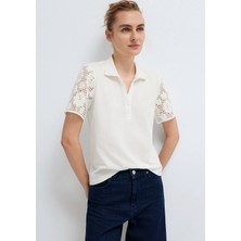 Mavi Dantel Detaylı Ekru Polo Tişört 1613938-70057