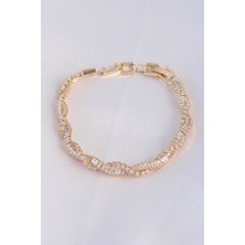 Negok Vip Seri Pirinç Zirkon Taşlı Gold Renk Sarmal Model Bileklik
