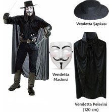 Nemere Mey Ithalat® Vendetta Kostüm Seti – Şapka Maske Pelerin (120 Cm)