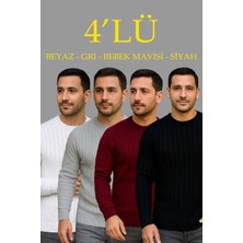 Beruflic Fitilli Triko Kazak 4’lü Set – Beyaz, Bordo, Gri, Siyah | Kalın Dokuma Pamuklu Regular Fit Bis