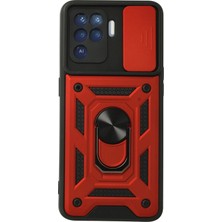 Nemere Mey Ithalat®   Reno 5 Lite Kılıf Pars Lens Yüzüklü Silikon - Kırmızı
