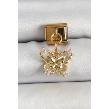 Beruflic 316L Çelik Sallantılı Zirkon Taşlı Kelebek Model Gold Renk Nomination Charm