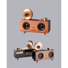 Retro Gramafon Bluetooth Hoparlör Çift Stereo Sesli Fm Radyo Destekli