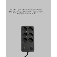 6’lı Grup Priz Termal Korumalı USB Type-C Çoklu Priz 2 Metre Kablo