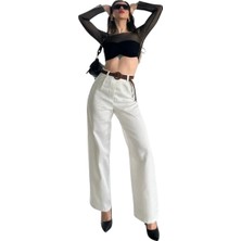 Stylmenplus Beli Kemerli  Pantolon - Beyaz