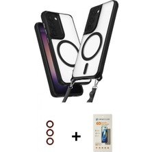Marsilyan™- Galaxy S23 Plus Kılıf Atlas Doku Koleksiyonu - Siyah 6d Mat Seramik Hayalet Nano Ekran Koruyucu + Metal Kamera Lens - Kı
