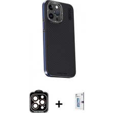 Marsilyan™- iPhone 15 Pro Max Kılıf Kıvılcım Modern Özel Seri - Siyah Bilvis 0.18MM Plus Cam Ekran Koruyucu + Pvd Metal Kamera Lens - Tu