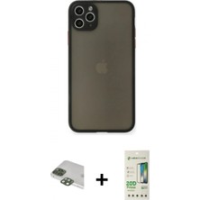 Marsilyan™- iPhone 11 Pro Max Kılıf Ahenk Çizgi Serisi - Siyah 20D Premium Cam Ekran Koruyucu + Pers Alüminyum Kamera Lens - Yl
