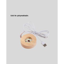 Svoria Store Ahşap Standlı LED Kristal Küre Lazer Işlemeli Dekoratif Obje