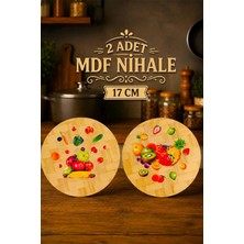 2 ADET Swencraft Lüks Doğal Ahşap MDF Meyve Baskılı 2 Adet Nihale Tencere Tava Çaydanlık Atlığı Çeyiz Seti 17 cm