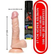 Aşkın Deposu Deromeya Health Silikon  Gerçekçi Et Dokusunda 17CM Damarlı ve Vantuzlu Kaliteli Yumuşak Süper Silikon Testisli Realistik Dildo Anal ve Vajinal Kullanıma Uygyn 100 ml Sade Jel Hediyeli