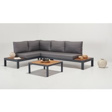 Evvon Erinöz Verona Bahçe Mobilyası Balkon Takımı Balkon Mobilyası Alüminyum + Ahşap Köşe Bahçe Takımı