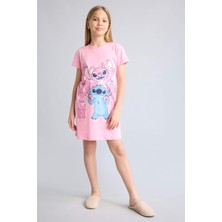DeFacto %100 Pamuk Disney Lilo & Stitch Kısa Kollu Pembe Elbise Kız Çocuk H5515A826SM