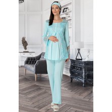 By Mecit Pijama Mecit 5015 Dantelli Turkuaz Lohusa Pjama Takımı