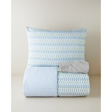 English Home Geo Harmony Kolay Ütülenir Çarşaflı Tek Kişilik Nevresim Takımı 160x220 cm Mavi-Sarı