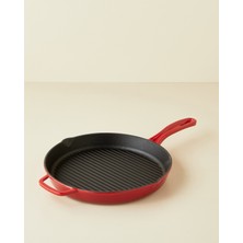 Hecha Demir Döküm Yuvarlak Grill Tava 28 cm Kırmızı Degrade