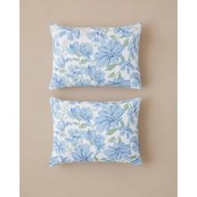 English Home Maris Kolay Ütülenir Mavi 50 x 70 cm 2'li Yastık Kılıfı Çiçek Desenli Şık Tasarım