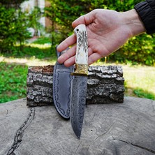 Köse Mehmet Bushcraft 35 cm – Geyik Boynuzu Saplı – Damascus Çelik El Yapımı Özel Seri