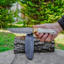 Köse Mehmet Bushcraft 35 cm – Geyik Boynuzu Saplı – Damascus Çelik El Yapımı Özel Seri