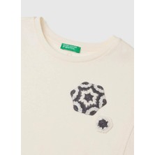 United Colors Of Benetton Bej Kız Çocuk Işlemeli T-Shirt 3I1XC10TH