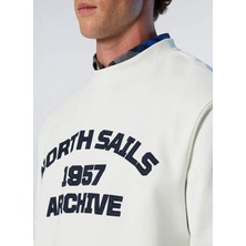 North Sails Beyaz Erkek Bisiklet Yaka Regular Fit Yazı Baskılı Sweatshirt NS0000691129