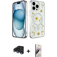 Marsilyan™- iPhone 15 Pro Kılıf Kozmos Doku - Siyah Bilvis 3D Mat Cam Ekran Koruyucu + Raze Metal Kamera Lens - Lt