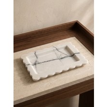 Kaelite Dekoratif Dalgalı Mermer Sunum Tepsisi - 27X18 cm Doğal Taş Çok Amaçlı Tabak
