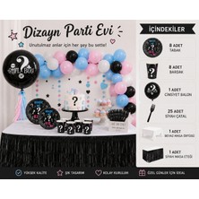 Dizayn Parti Evi Dzyn Cinsiyet Partisi 8 Kişilik Sofra Seti Gender Reveal Parti Seti Siyah Masa Etekli