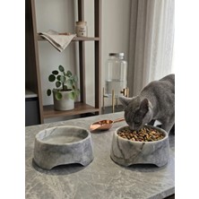 Kaelite Lüks Doğal Gri Mermer Mama Kabı - Dekoratif Kedi ve Köpek Su Kabı