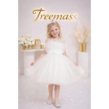 Treemass 514 Abiye Kız çocuk Elbisesi Tüllü Saten İncili Düğün ve Doğum Günü