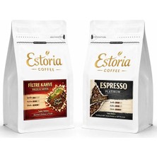 Estoria Coffee Espresso Arabica Çekirdek Kahve 250g + Santos Filtre Kahve 250g | Yoğun Aroma | Dengeli İçim | %100 Arabica ( 500g )