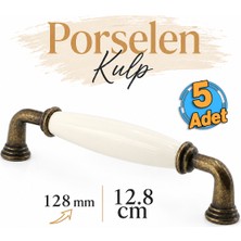 Badem10 (5 Adet) Lisin Porselen Krem Antik Kulp 128 mm 12.8 cm Mobilya Çekmece Dolabı Dolap Kapak Kulb Kulpu