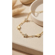 Lune Design Işıltılı Zirkon Taşlı Yıldız Figürlü Gold Renk Ataç Zincir Bileklik