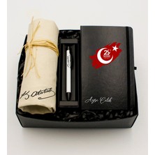 As Gift 29 Ekim Tasarımlı Kanvas Bez Çanta & Kişiye Özel Siyah Defter & Beyaz Tükenmez Kalem Hediye Seti