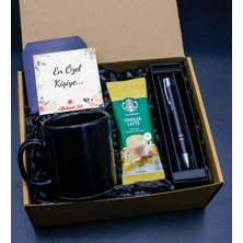 As Gift Siyah Kupa & Siyah Tükenmez Kalem & Starbucks Vanilla Latte Hediye Seti