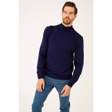İGS Lacivert Modern Fit Dar Kalıp Yarım Balıkçı Düz Uzun Kollu Triko