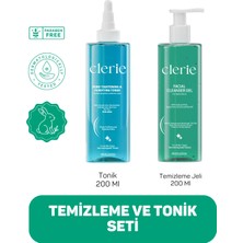  Clerie Sebum & Yağ Dengeleyici İkili Set, AHA-BHA Gözenek Temizleyici Çay Ağacı İçeren Tonik ve Arındırıcı Yüz Yıkama Jeli