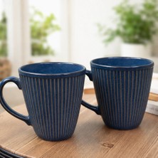 Giftmoda Modern Çizgili Seramik Kupa 2'li