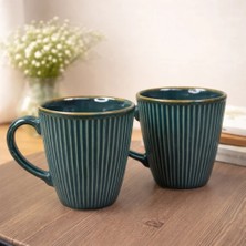 Giftmoda Modern Çizgili Seramik Kupa 2'li